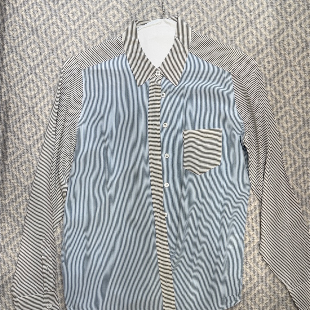 Equipment Blue and Gray Striped Blouse